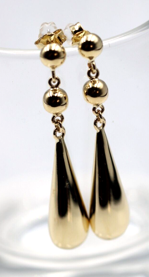 Genuine 9ct 9k 375 Yellow, Rose or White Gold Teardrop Tear Drop Double Ball Stud Earrings