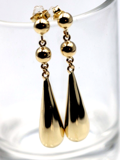 Genuine 9ct 9k 375 Yellow, Rose or White Gold Teardrop Tear Drop Double Ball Stud Earrings