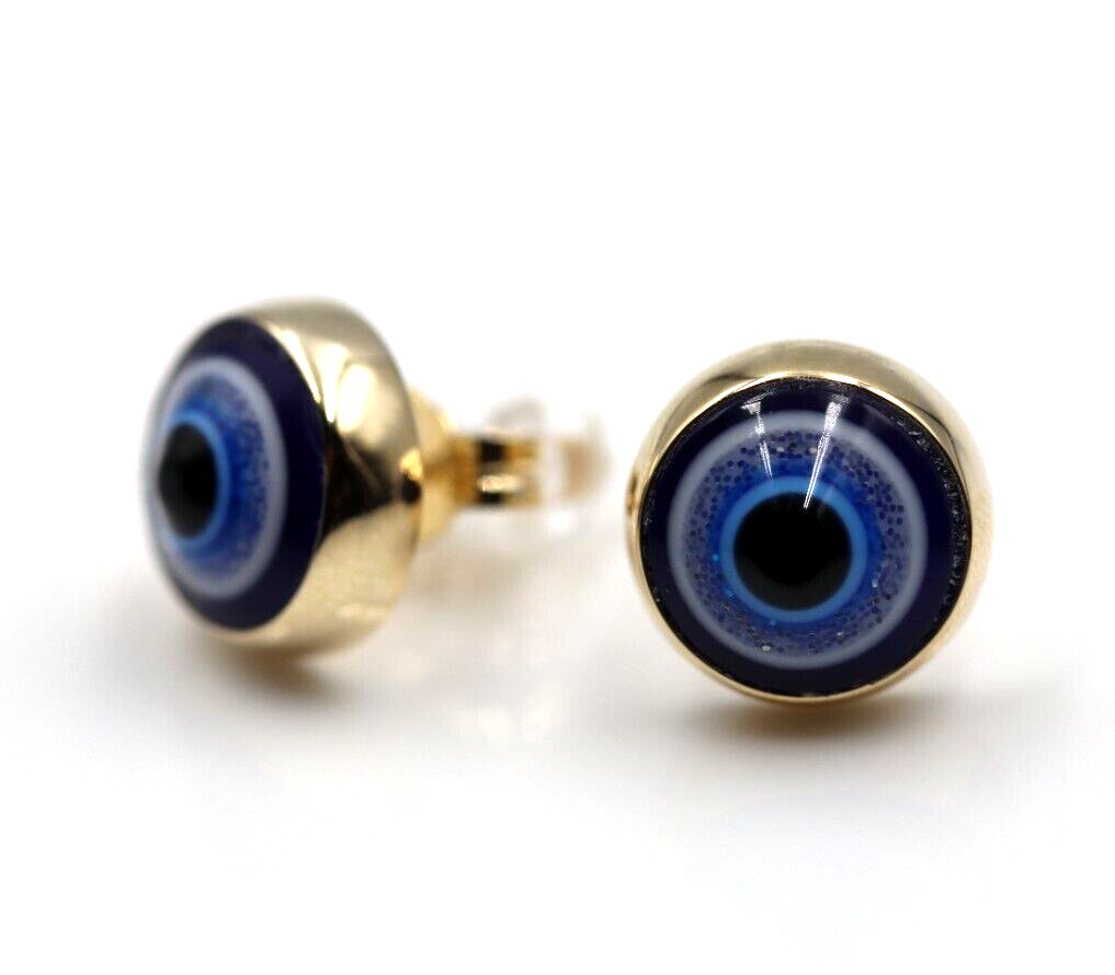 Genuine 9ct 9K Solid Yellow, Rose or White Gold 12mm Evil Eye Stud Ball Earrings