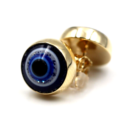 Genuine 9ct 9K Solid Yellow, Rose or White Gold 14mm Evil Eye Stud Ball Earrings