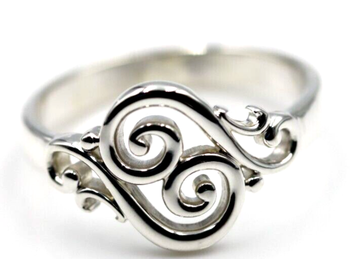 Kaedesigns Sterling Silver 925 Full Solid Filigree Swirl Ring - Choose your size