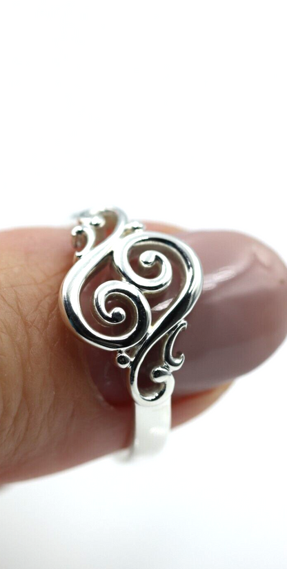 Kaedesigns Sterling Silver 925 Full Solid Filigree Swirl Ring - Choose your size