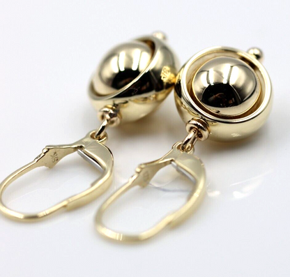 Heavy 9ct 9k 375 Yellow, Rose or White Gold Continental Hooks 10mm Ball Spinning Belcher Earrings