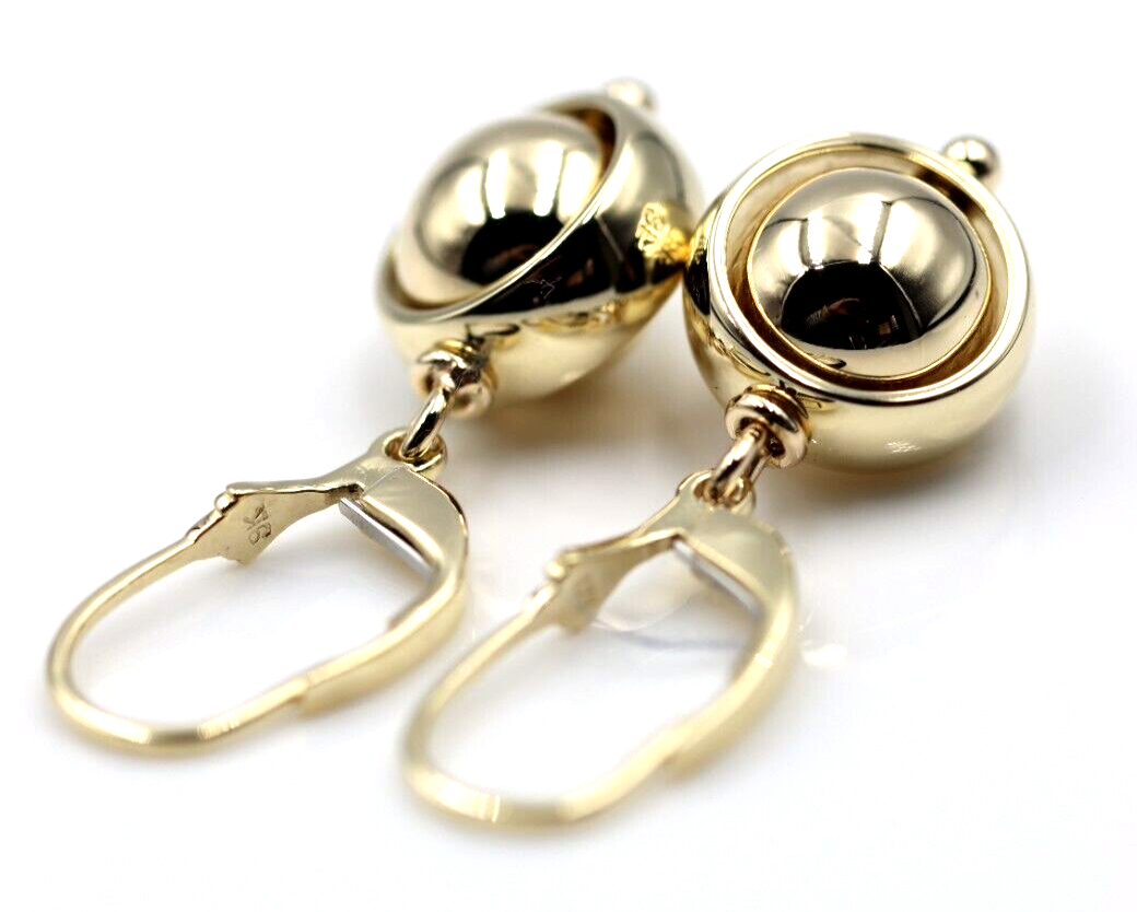 Heavy 9ct 9k 375 Yellow, Rose or White Gold Continental Hooks 10mm Ball Spinning Belcher Earrings