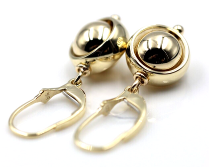 Heavy 9ct 9k 375 Yellow, Rose or White Gold Continental Hooks 10mm Ball Spinning Belcher Earrings