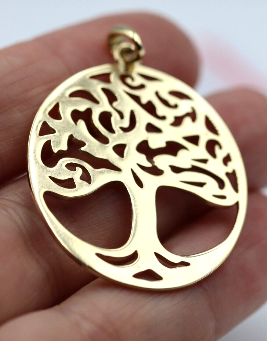 Genuine 9ct 9k 375 Yellow Gold Oval Filigree Tree Of Life Pendant