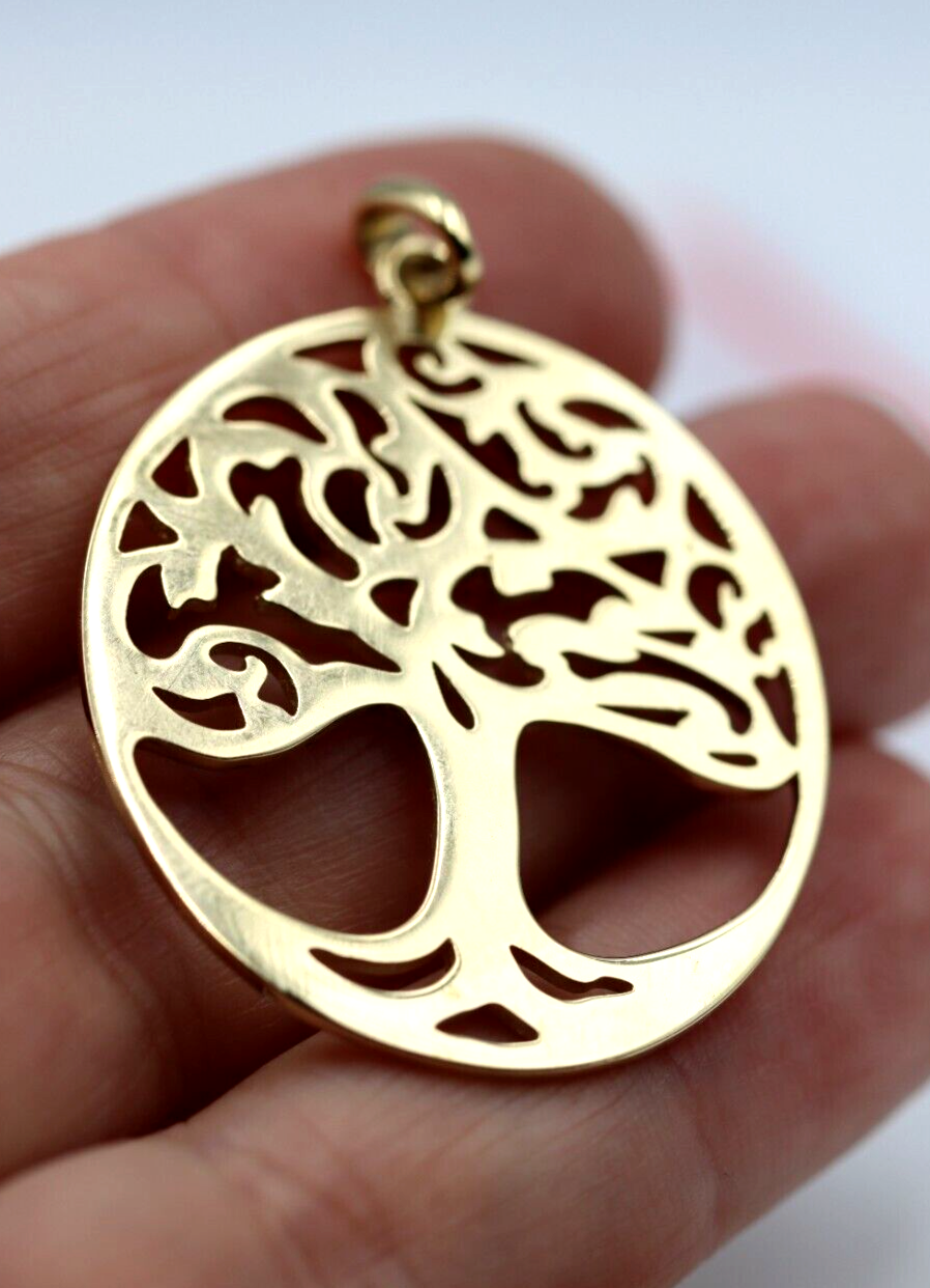 Genuine 9ct 9k 375 Yellow Gold Oval Filigree Tree Of Life Pendant
