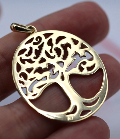 Genuine 9ct 9k 375 Yellow Gold Oval Filigree Tree Of Life Pendant