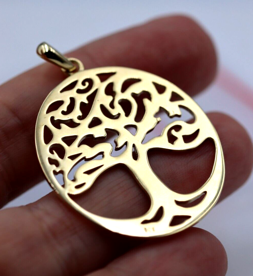 Genuine 9ct 9k 375 Yellow Gold Oval Filigree Tree Of Life Pendant