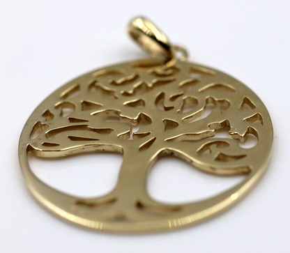 Genuine 9ct 9k 375 Yellow Gold Oval Filigree Tree Of Life Pendant