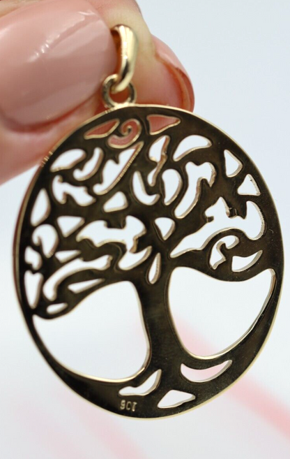 Genuine 9ct 9k 375 Yellow Gold Oval Filigree Tree Of Life Pendant