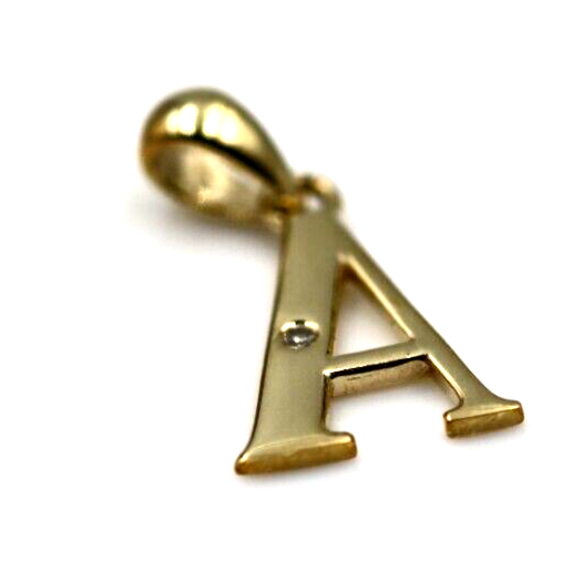 Genuine 9ct Yellow Gold Diamond Set Block Initial Small Pendant Charm A to Z