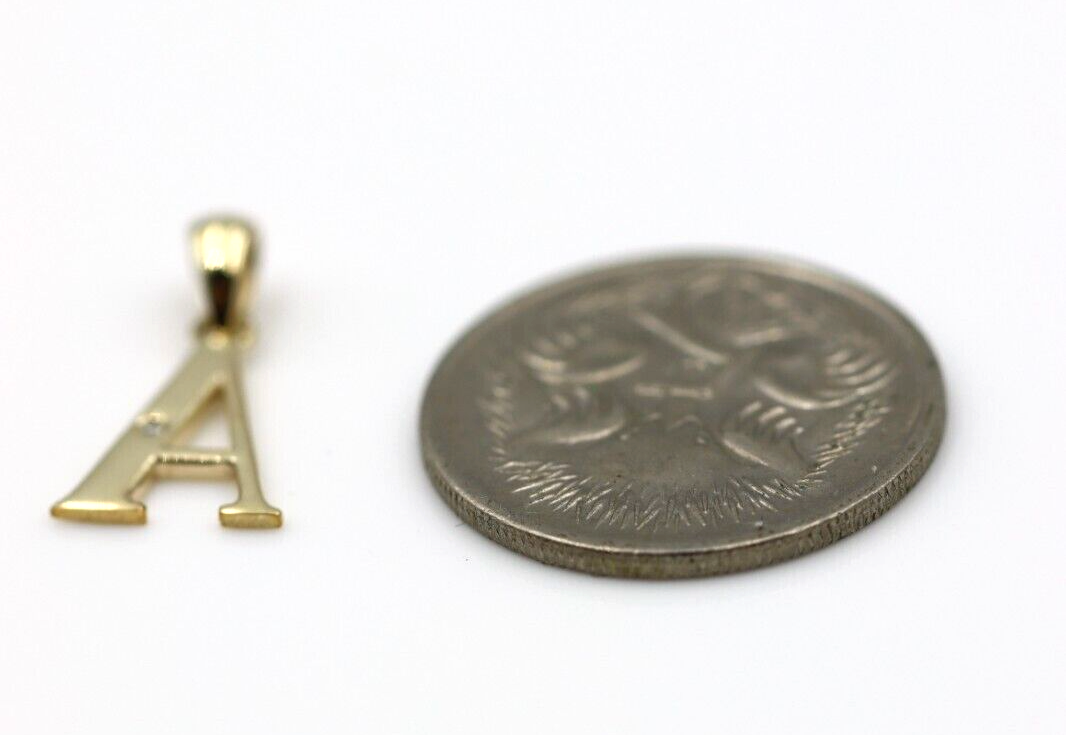 Genuine 9ct Yellow Gold Diamond Set Block Initial Small Pendant Charm A to Z