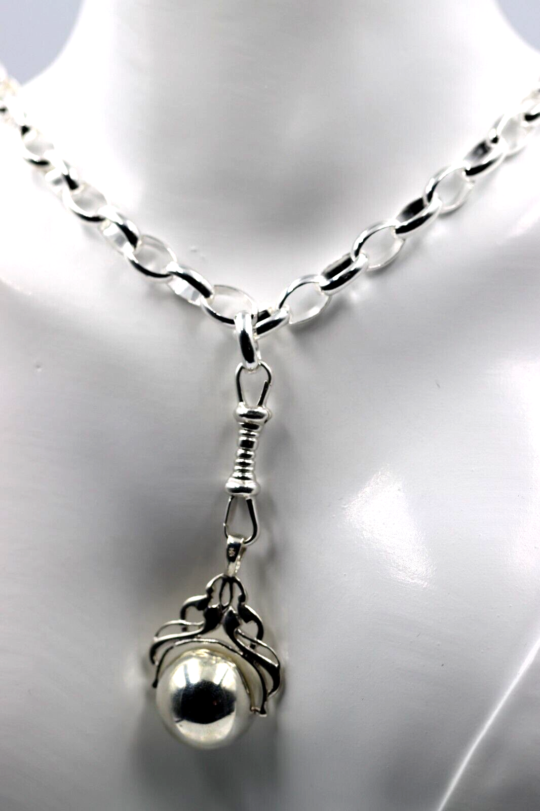 Sterling Silver 925 Heavy Oval Belcher Chain Necklace + Pendant