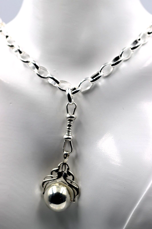 Sterling Silver 925 Heavy Oval Belcher Chain Necklace + Pendant