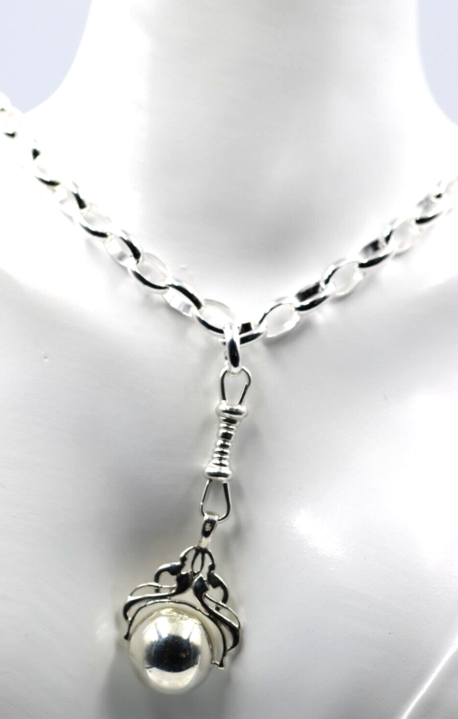 Sterling Silver 925 Heavy Oval Belcher Chain Necklace + Pendant