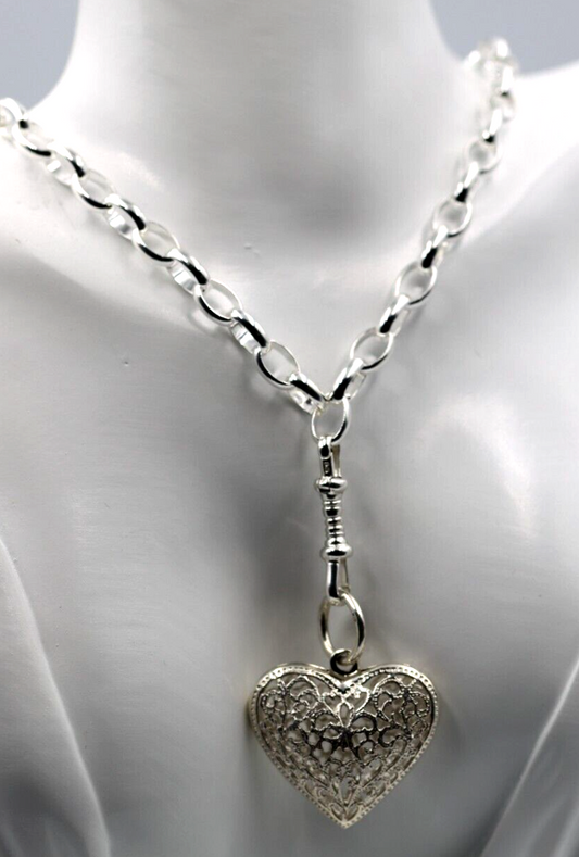 Sterling Silver 925 Heavy Oval Belcher Chain Necklace + Pendant