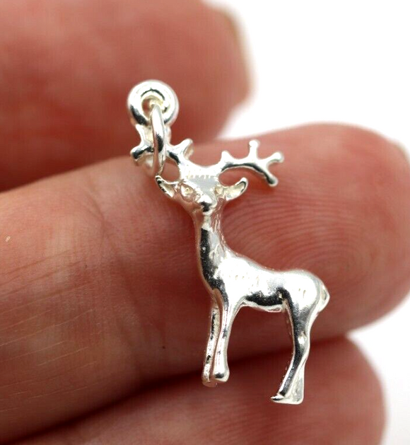 Genuine Sterling Silver 925 Deer Reindeer 3D Pendant Or Charm -Free post