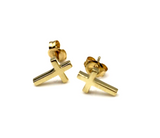 Genuine 9ct or 18ct Genuine Yellow, Rose or White Gold Cross Earrings Studs - 10mm long x 6mm