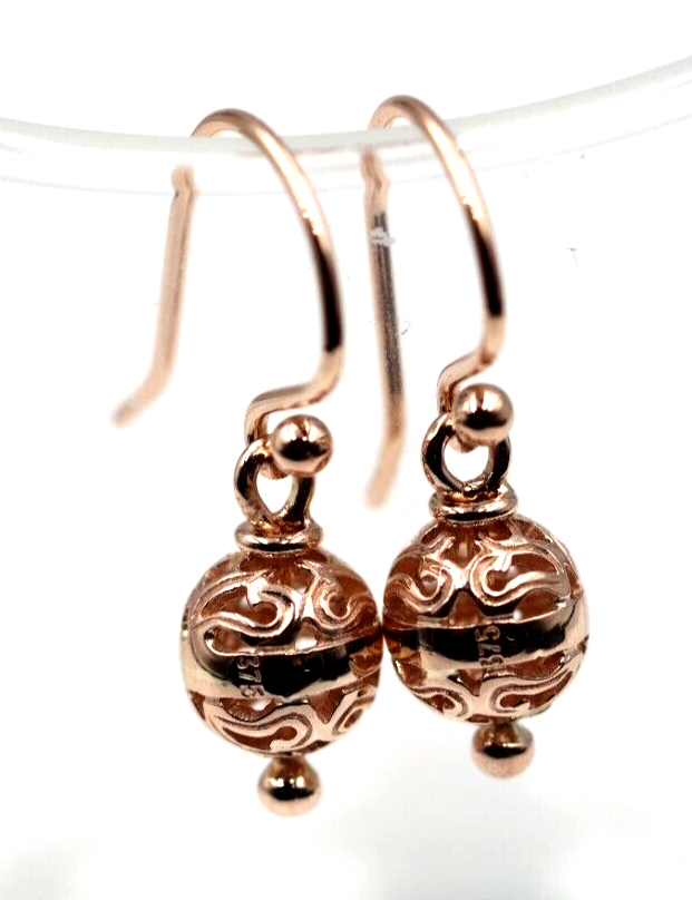 Genuine Heavy 9ct 9k 375 Yellow, Rose Or White Gold 8mm Euro Ball Drop Filigree Earrings
