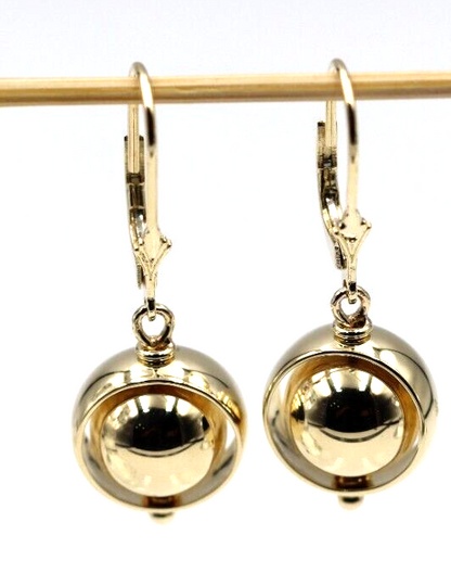 Genuine 9ct 9k 375 Yellow, Rose or White Gold 12mm Spinning Belcher Ball Continental Hooks Earring