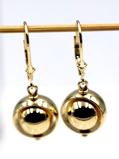 Genuine 9ct 9k 375 Yellow, Rose or White Gold 12mm Spinning Belcher Ball Continental Hooks Earring