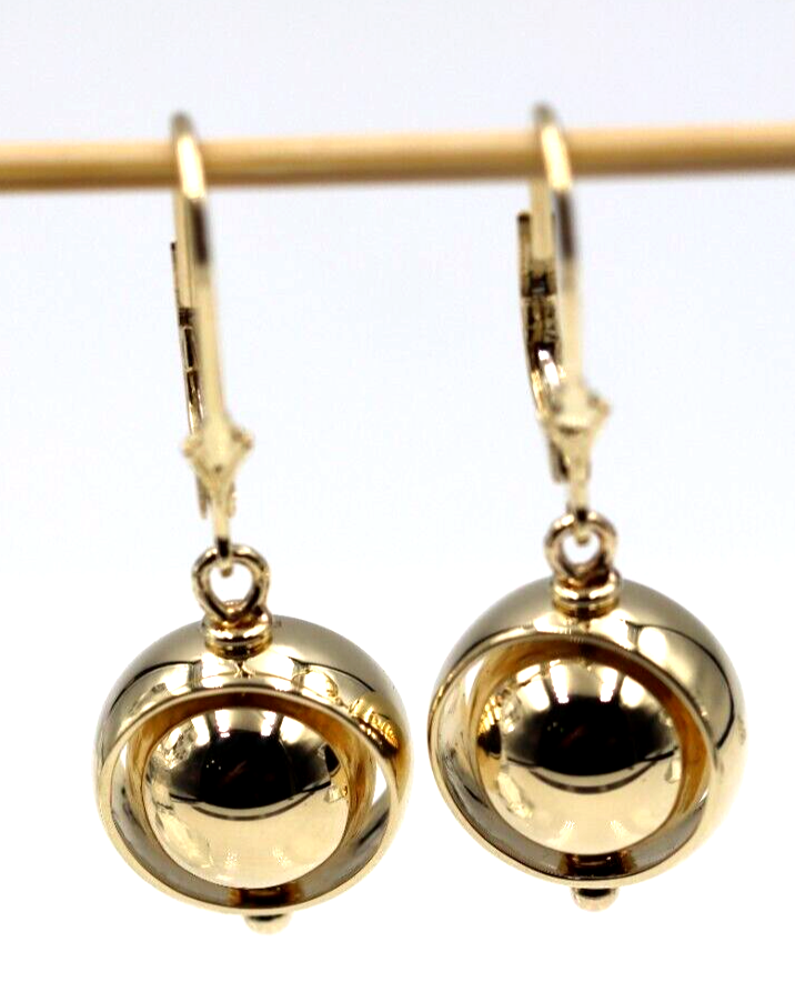 Genuine 9ct 9k 375 Yellow, Rose or White Gold 12mm Spinning Belcher Ball Continental Hooks Earring