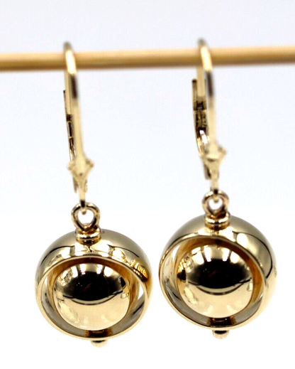Genuine 9ct 9k 375 Yellow, Rose or White Gold 12mm Spinning Belcher Ball Continental Hooks Earring
