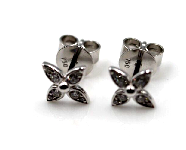 Genuine New 18ct 750 White Gold Flora Diamond Stud Earrings