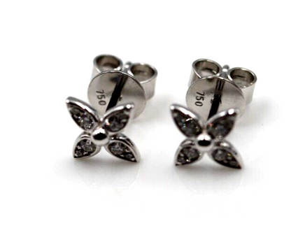 Genuine New 18ct 750 White Gold Flora Diamond Stud Earrings