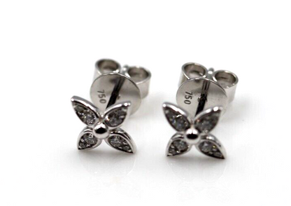Genuine New 18ct 750 White Gold Flora Diamond Stud Earrings