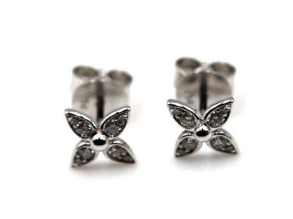 Genuine New 18ct 750 White Gold Flora Diamond Stud Earrings