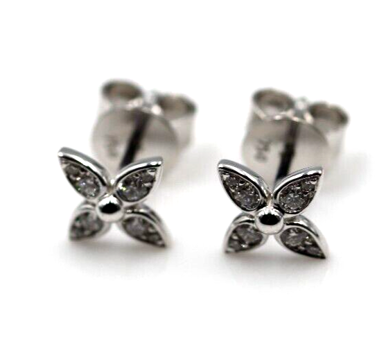 Genuine New 18ct 750 White Gold Flora Diamond Stud Earrings