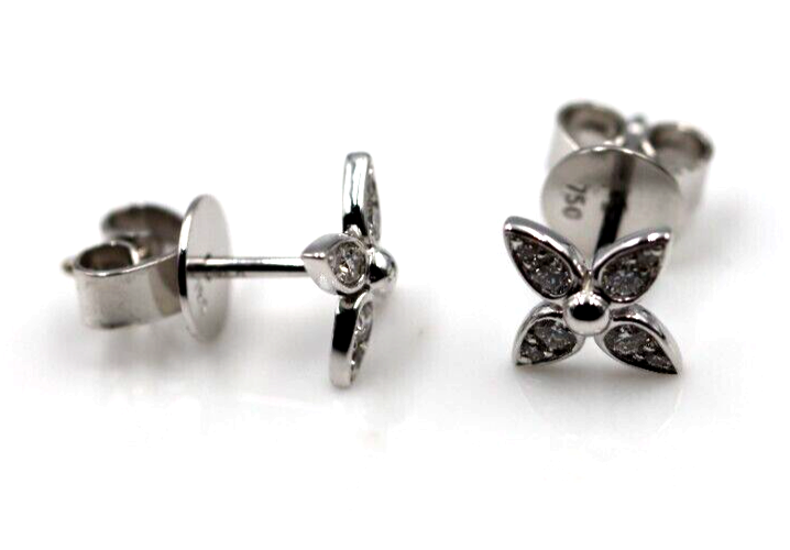 Genuine New 18ct 750 White Gold Flora Diamond Stud Earrings