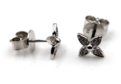 Genuine New 18ct 750 White Gold Flora Diamond Stud Earrings