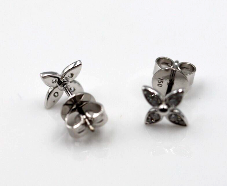 Genuine New 18ct 750 White Gold Flora Diamond Stud Earrings