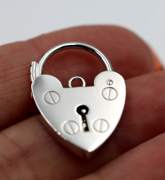 Medium 13mm Sterling Silver 925 Screw Heart Pendant Padlock