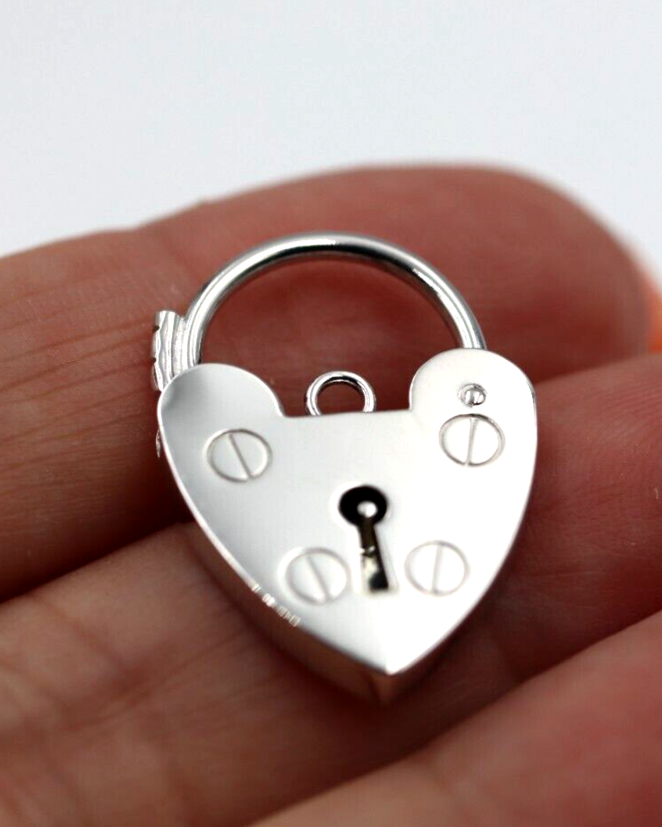 Medium 13mm Sterling Silver 925 Screw Heart Pendant Padlock