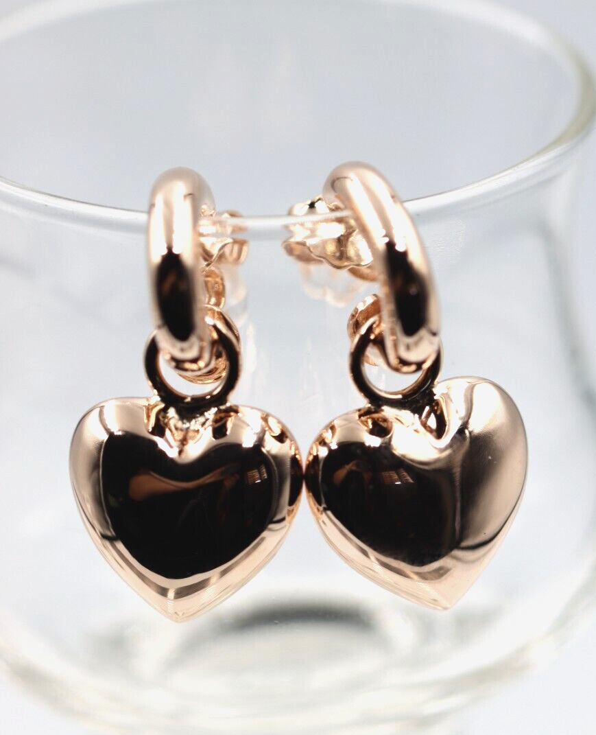 Kaedesigns Genuine 9ct 9kt 375 Large Yellow, Rose or White Gold Dangle Bubble Puffed Heart Stud Earrings