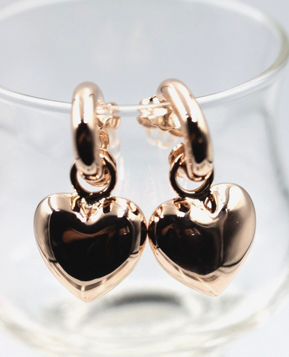 Kaedesigns Genuine 9ct 9kt 375 Large Yellow, Rose or White Gold Dangle Bubble Puffed Heart Stud Earrings