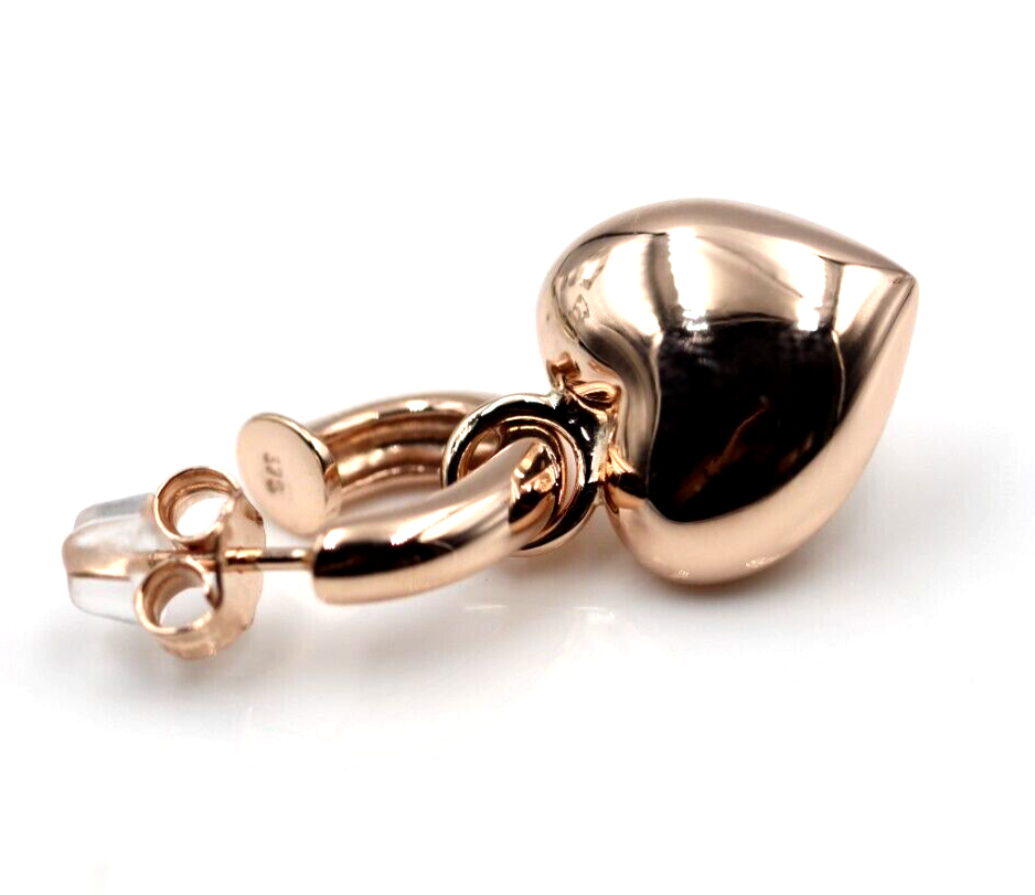 Kaedesigns Genuine 9ct 9kt 375 Large Yellow, Rose or White Gold Dangle Bubble Puffed Heart Stud Earrings