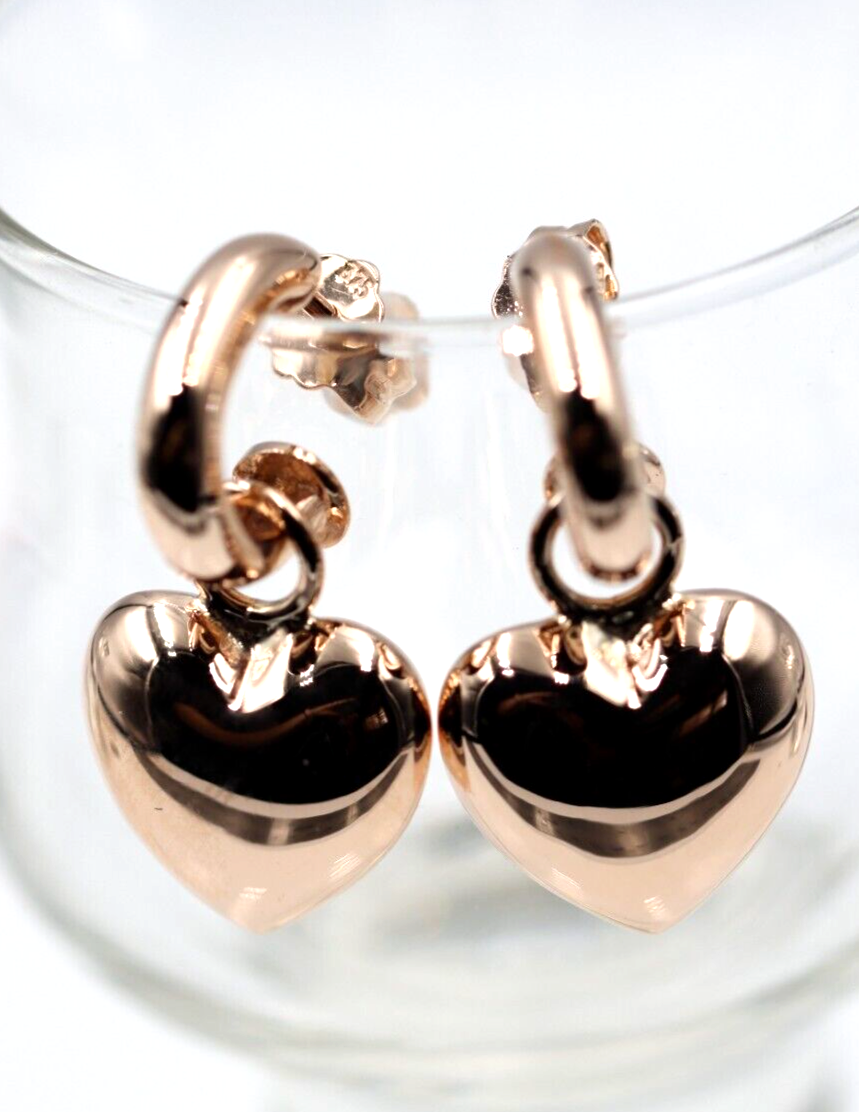 Kaedesigns Genuine 9ct 9kt 375 Large Yellow, Rose or White Gold Dangle Bubble Puffed Heart Stud Earrings