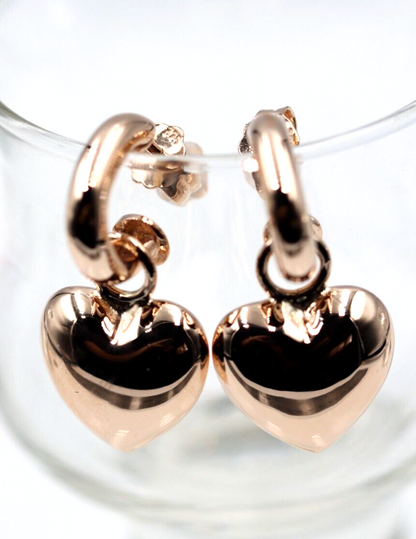 Kaedesigns Genuine 9ct 9kt 375 Large Yellow, Rose or White Gold Dangle Bubble Puffed Heart Stud Earrings