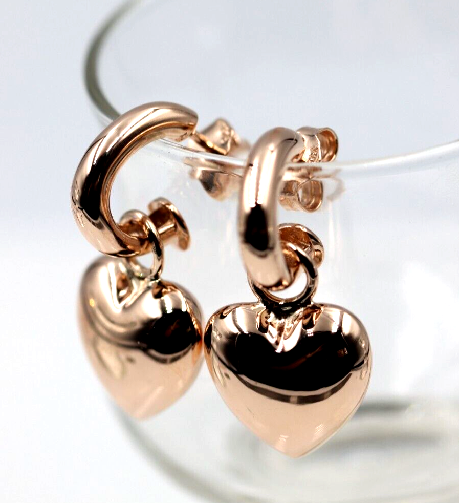 Kaedesigns Genuine 9ct 9kt 375 Large Yellow, Rose or White Gold Dangle Bubble Puffed Heart Stud Earrings