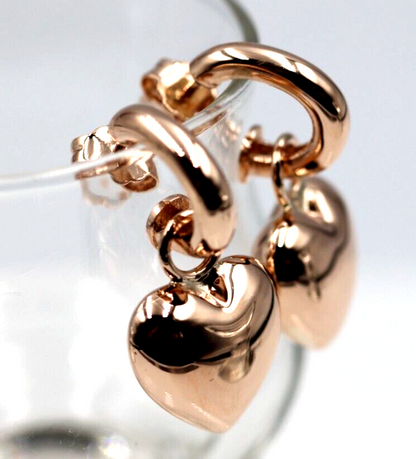 Kaedesigns Genuine 9ct 9kt 375 Large Yellow, Rose or White Gold Dangle Bubble Puffed Heart Stud Earrings
