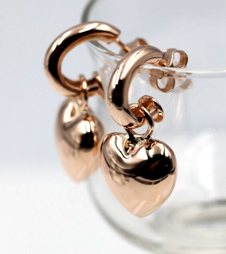 Kaedesigns Genuine 9ct 9kt 375 Large Yellow, Rose or White Gold Dangle Bubble Puffed Heart Stud Earrings