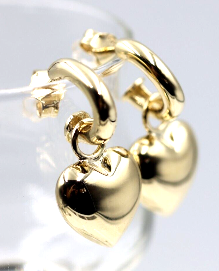 Kaedesigns Genuine 9ct 9kt 375 Large Yellow, Rose or White Gold Dangle Bubble Puffed Heart Stud Earrings