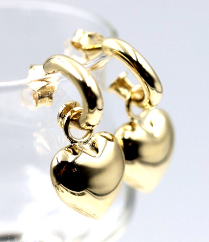 Kaedesigns Genuine 9ct 9kt 375 Large Yellow, Rose or White Gold Dangle Bubble Puffed Heart Stud Earrings
