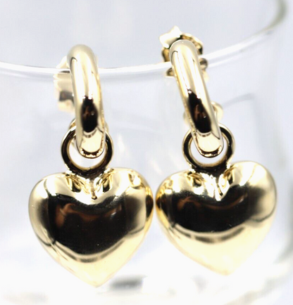 Kaedesigns Genuine 9ct 9kt 375 Large Yellow, Rose or White Gold Dangle Bubble Puffed Heart Stud Earrings