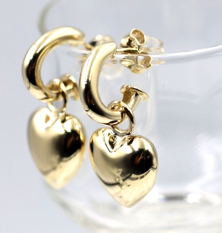 Kaedesigns Genuine 9ct 9kt 375 Large Yellow, Rose or White Gold Dangle Bubble Puffed Heart Stud Earrings